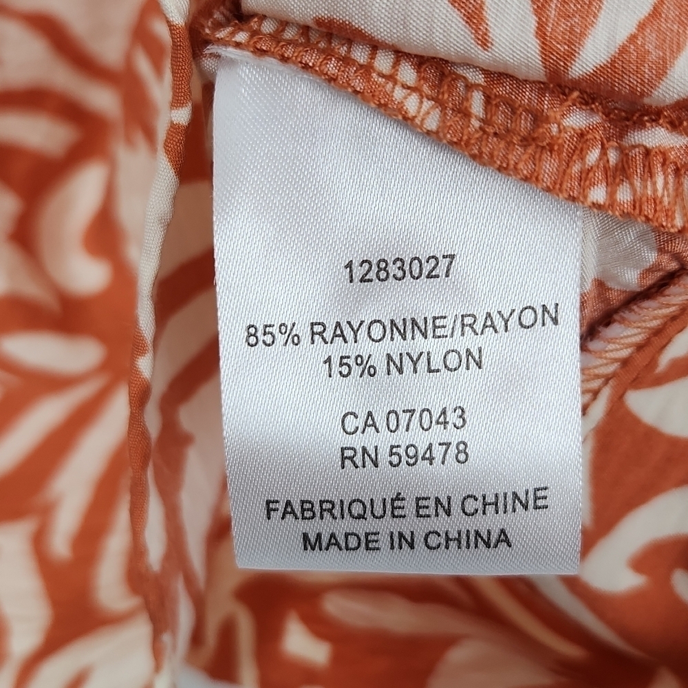 NWT Joie Orange White Floral Short Tie Waist Blouse Size L - Picture 6 of 9